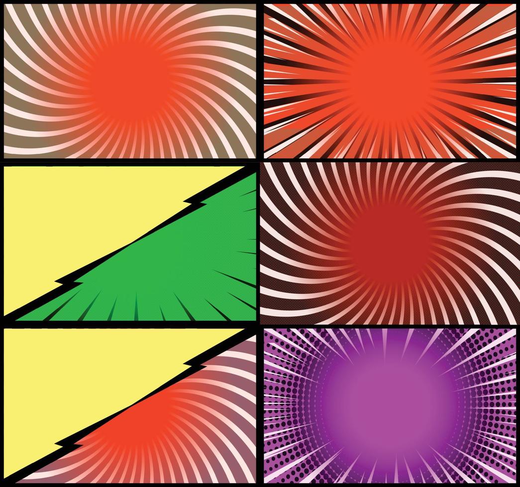 fond de cadres colorés de bande dessinée avec des rayons de demi-teintes effets radiaux et pointillés style pop art vecteur