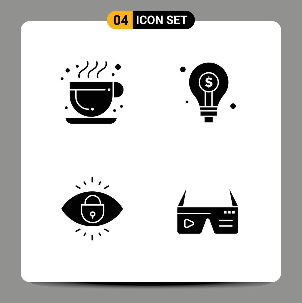 4 icônes créatives signes et symboles modernes de café internet ampoule investissement serrure éléments de conception vectoriels modifiables vecteur