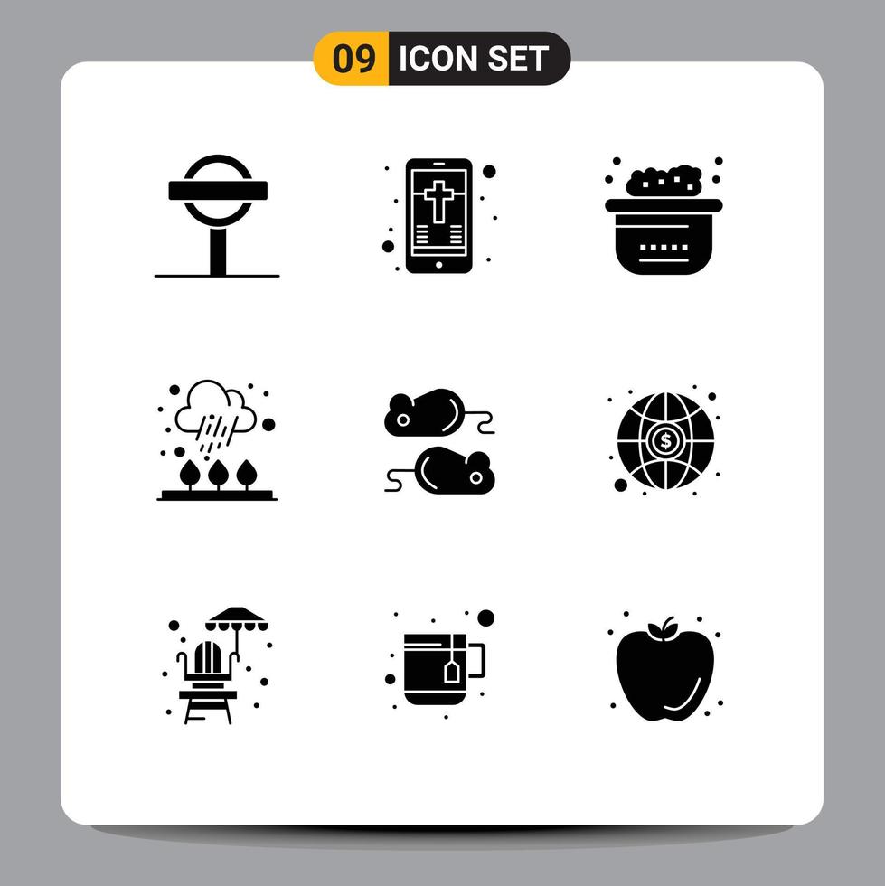 9 concept de glyphe solide pour sites Web mobiles et applications testng animaux froids pluie automne éléments de conception vectoriels modifiables vecteur