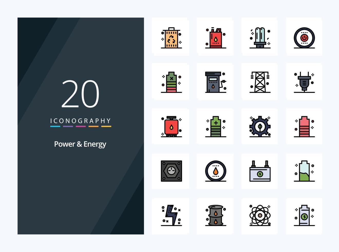 20 icônes remplies de lignes de puissance et d'énergie pour la présentation vecteur