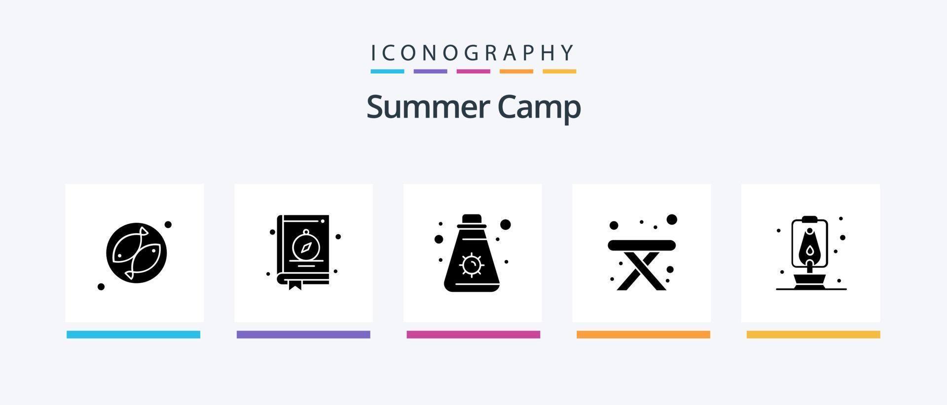 pack d'icônes glyphe 5 de camp d'été comprenant. camping. l'été. lanterne. tableau. conception d'icônes créatives vecteur