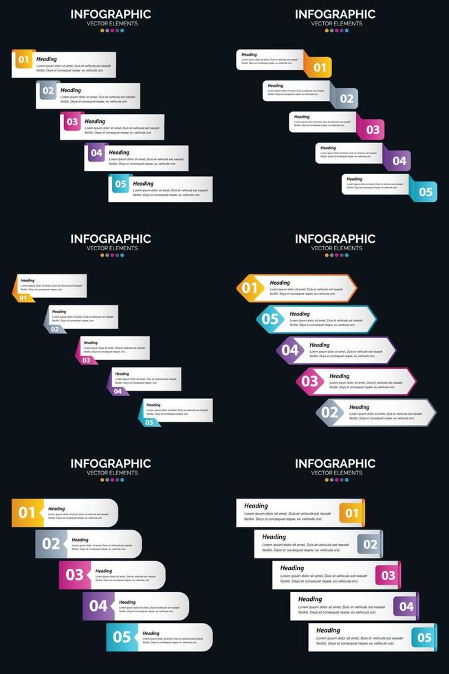 vecteur 6 infographie pack présentation modèle de diapositive 5 étapes cycle diagrammes et chronologies