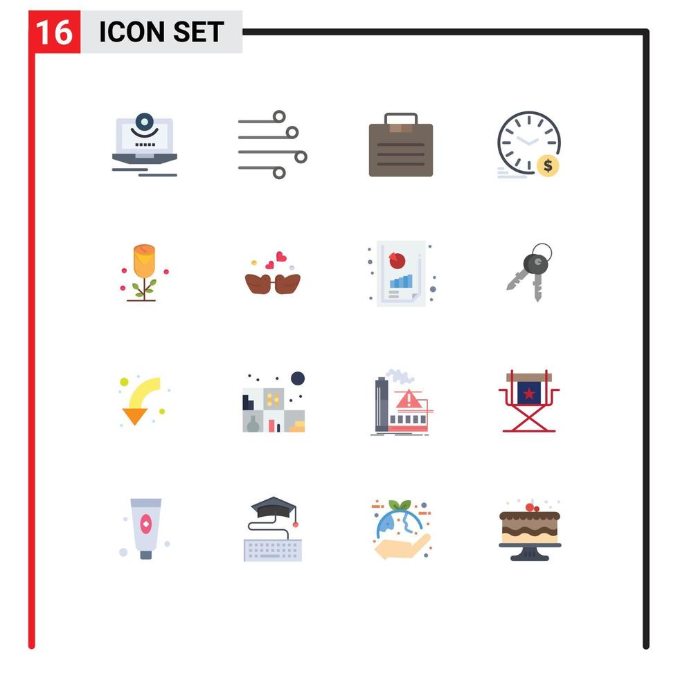 symboles d'icônes universelles groupe de 16 couleurs plates modernes d'horloge murale argent temps météo portefeuille modifiable pack d'éléments de conception de vecteur créatif