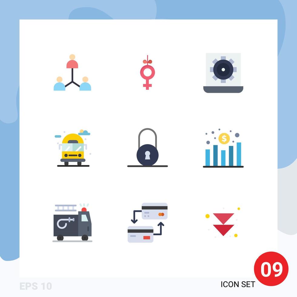 9 icônes créatives signes et symboles modernes de la camionnette circulaire configurent les éléments de conception vectoriels modifiables de la ville de bus vecteur