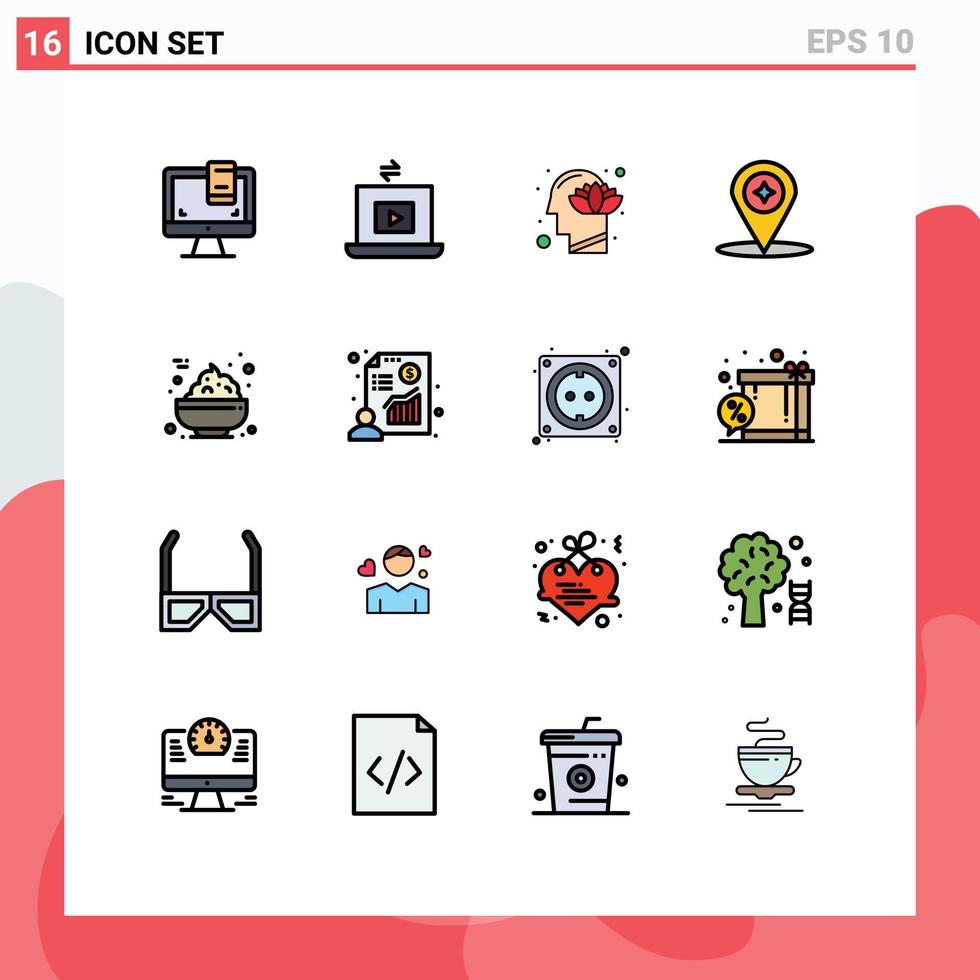 16 concept de ligne remplie de couleurs plates pour sites Web mobiles et applications bol navigation harmonie boussole esprit éléments de conception vectoriels créatifs modifiables vecteur