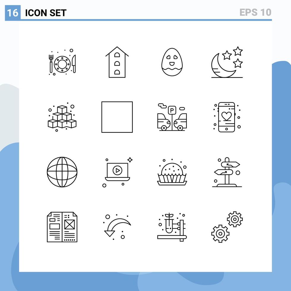 groupe de 16 contours signes et symboles pour la boîte de jeu cubes d'oeufs lune éléments de conception vectoriels modifiables vecteur
