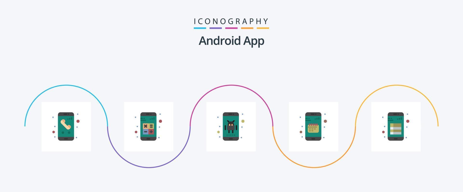 pack d'icônes plat 5 de l'application Android, y compris la date. application. calculatrice. ordre du jour. application vecteur