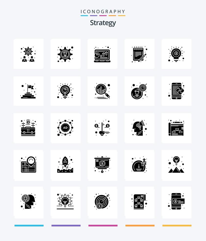 stratégie créative pack d'icônes noir solide 25 glyphes tels que l'argent. feuille. se développer. programme. ordre vecteur