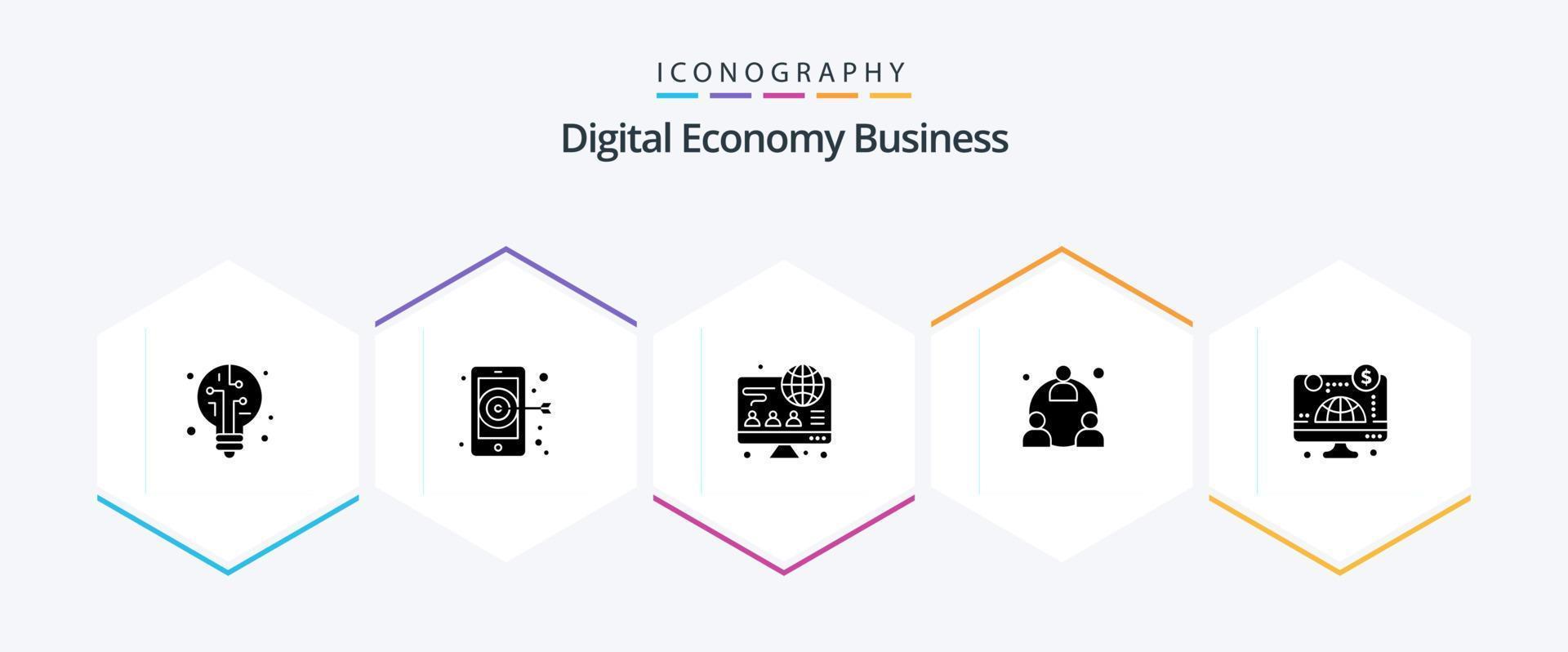 pack d'icônes de 25 glyphes d'économie numérique, y compris. Entreprise. Entreprise. en ligne. réseau vecteur