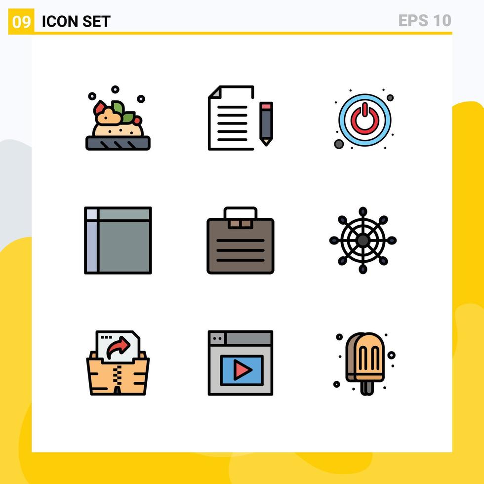 interface mobile filledline couleur plate ensemble de 9 pictogrammes d'éléments de conception vectoriels modifiables de mouchoir d'articles de maison de puissance de maison d'affaires vecteur