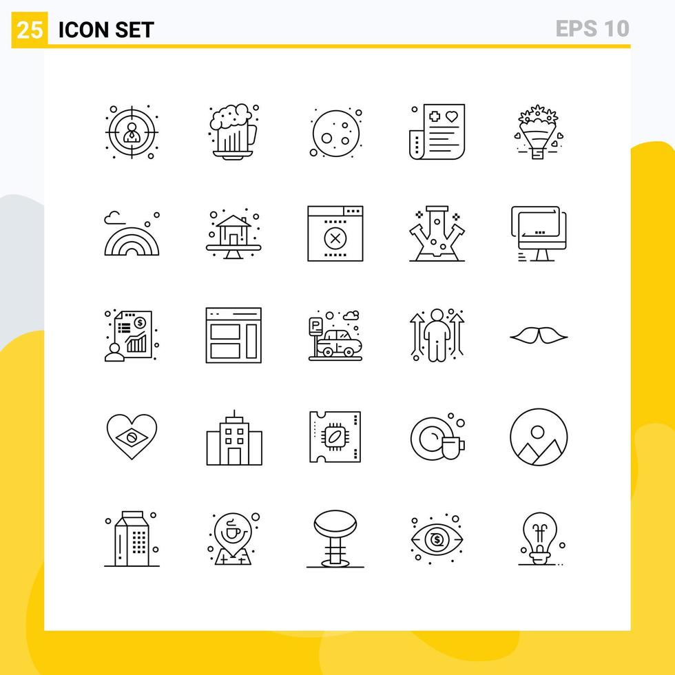 ligne d'interface mobile ensemble de 25 pictogrammes de coeur popcone lune finance crédit éléments de conception vectoriels modifiables vecteur