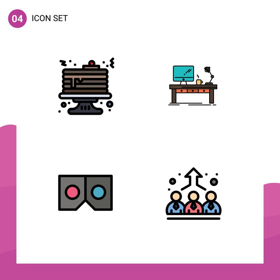 4 icônes créatives signes et symboles modernes du petit déjeuner bureau pancake lunettes d'ordinateur éléments de conception vectoriels modifiables vecteur