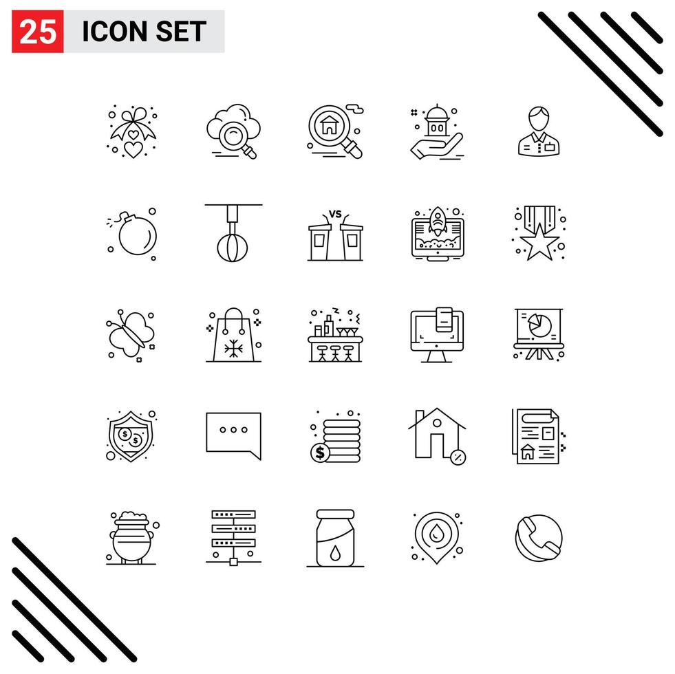 pack de 25 signes et symboles de lignes modernes pour les supports d'impression Web tels que l'accès à la main du groom aide les éléments de conception vectoriels modifiables de la mosquée vecteur