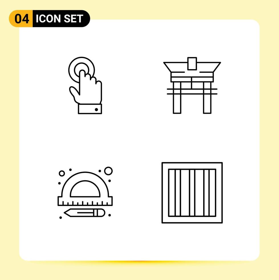 ligne d'interface mobile ensemble de 4 pictogrammes de technologie de règle toch chine éléments de conception vectoriels modifiables criminels vecteur