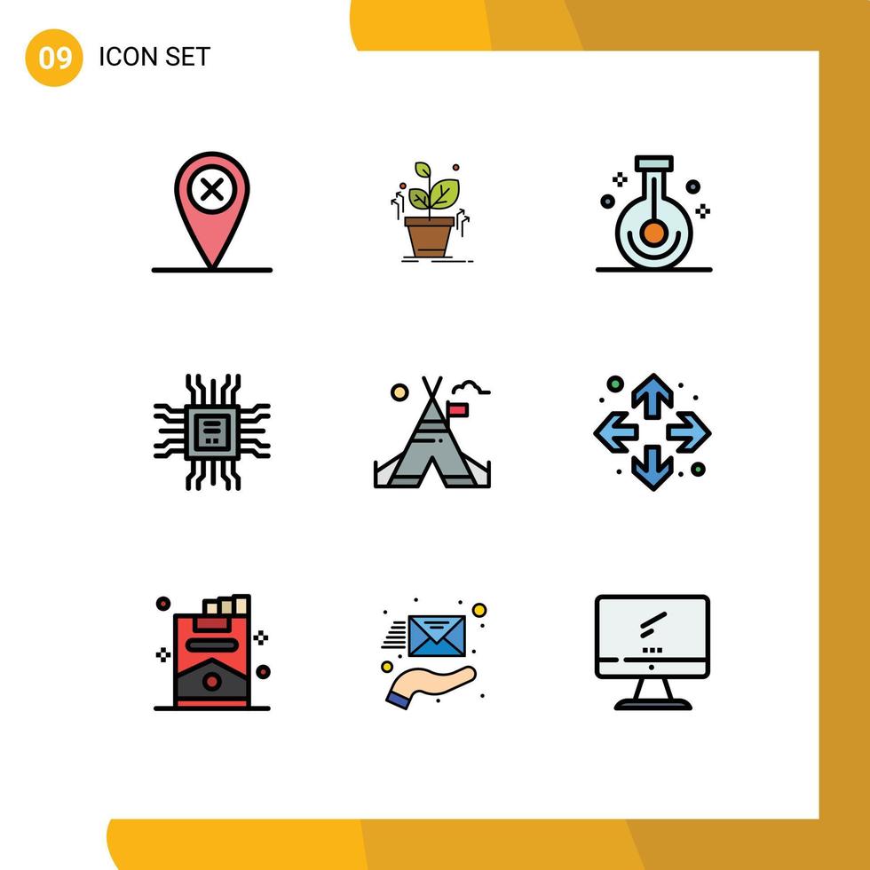 pack d'icônes vectorielles stock de 9 signes et symboles de ligne pour la technologie de la tente livre d'apprentissage de la chimie éléments de conception vectoriels modifiables vecteur