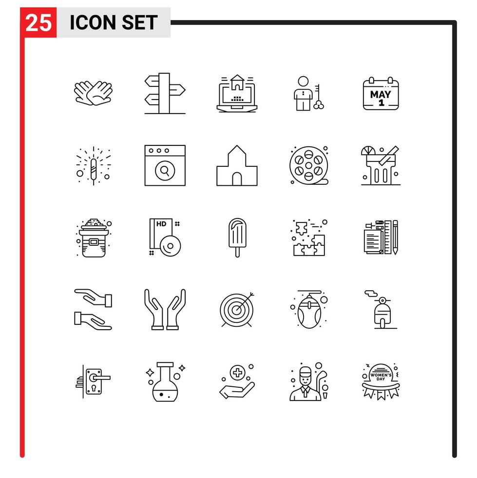 ligne d'interface mobile ensemble de 25 pictogrammes de l'homme clé solution de vacances véritables éléments de conception vectoriels modifiables vecteur