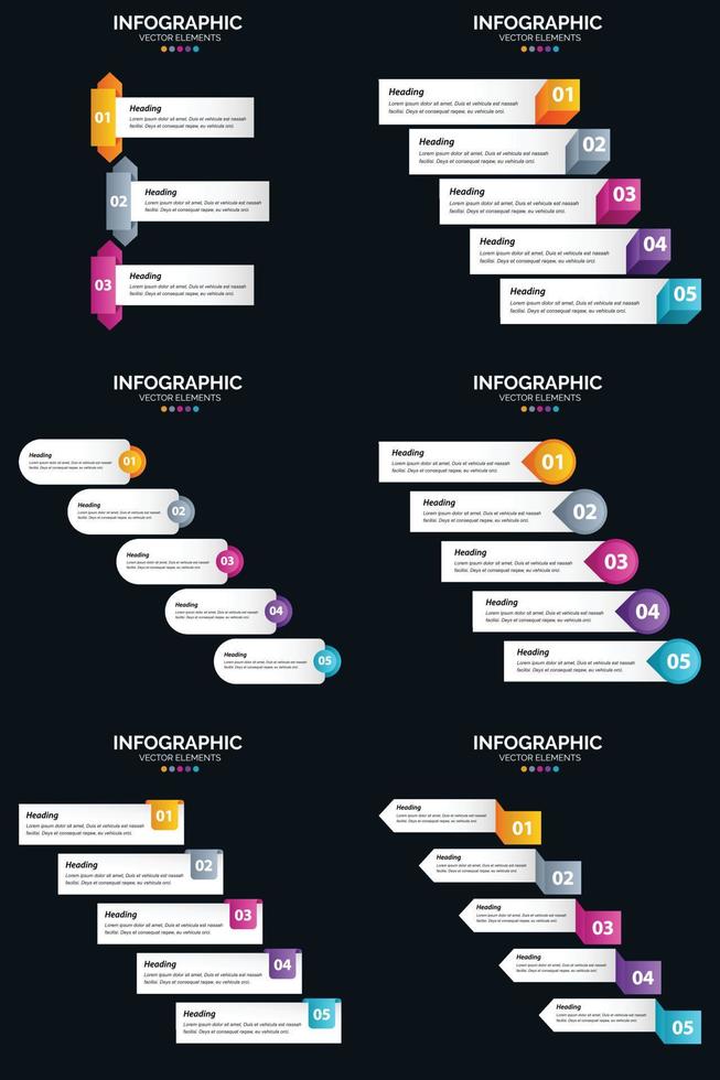 vecteur 6 infographie pack présentation modèle de diapositive 5 étapes cycle diagrammes et chronologies