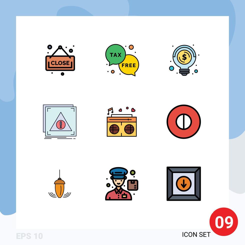 interface mobile filledline couleur plate ensemble de 9 pictogrammes d'ampoule de serveur radio refusé erreur éléments de conception vectoriels modifiables vecteur