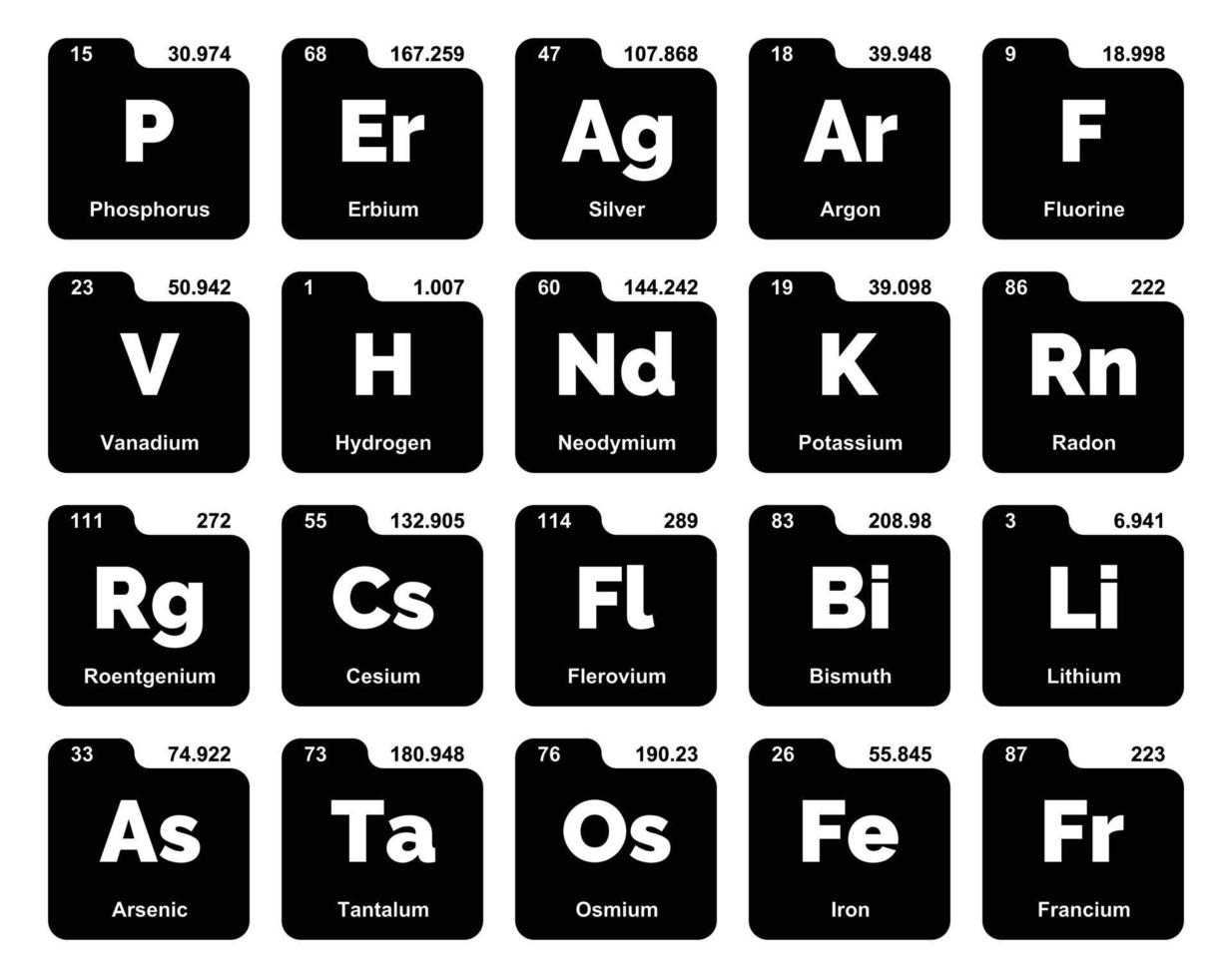 20 tableau préodique de la conception du pack d'icônes d'éléments vecteur