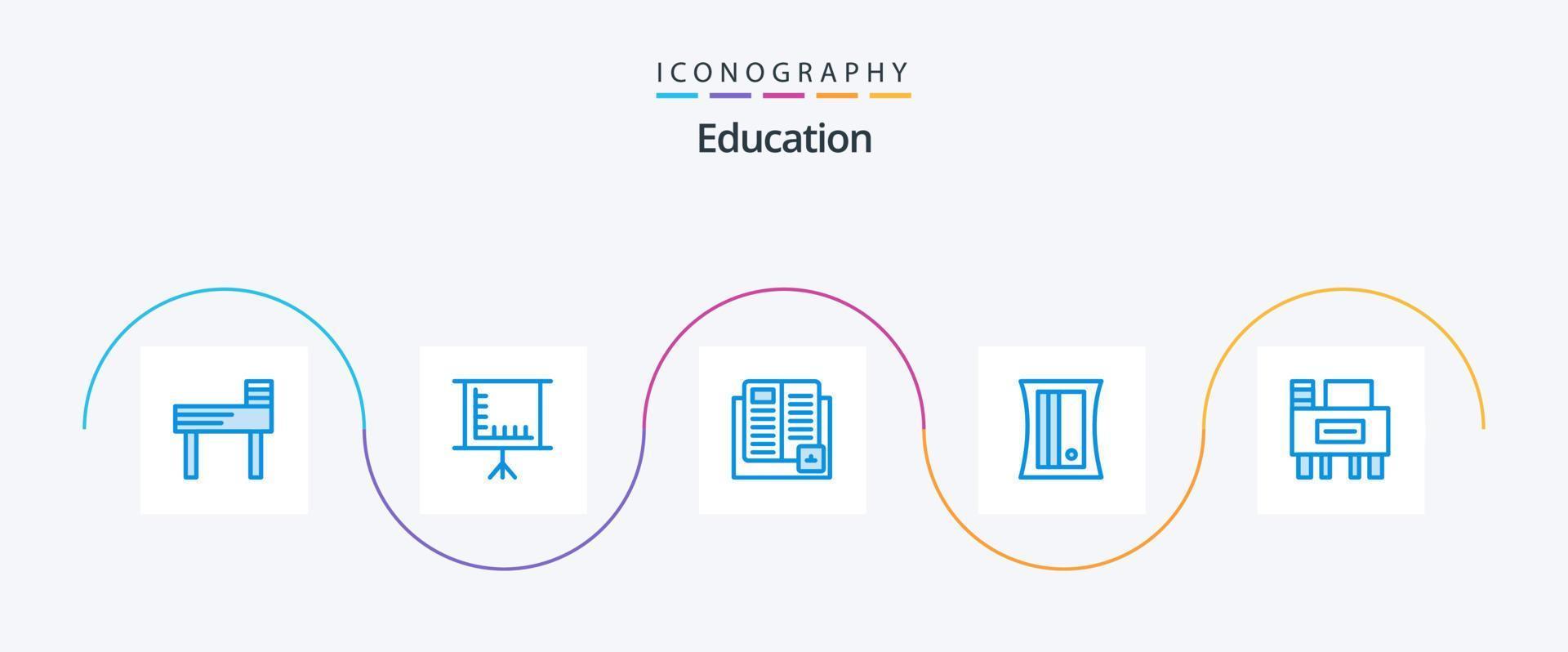 pack d'icônes bleu éducation 5 comprenant un bureau. outil. livre. taille crayon. l'école vecteur