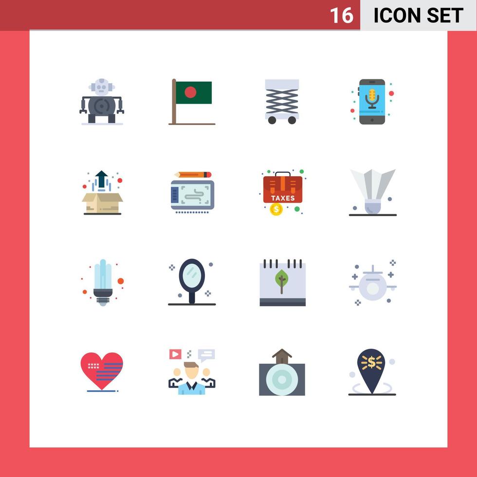 16 interface utilisateur pack de couleurs plates de signes et symboles modernes de boîte d'enregistrement construction téléphone dispositif modifiable pack d'éléments de conception de vecteur créatif