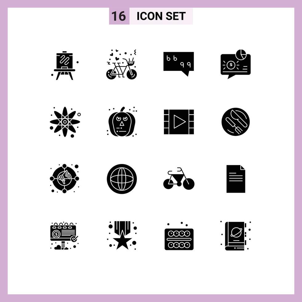 16 glyphes solides vectoriels thématiques et symboles modifiables d'éléments de conception vectoriels modifiables de communication de message de bulle de paiement d'énergie vecteur