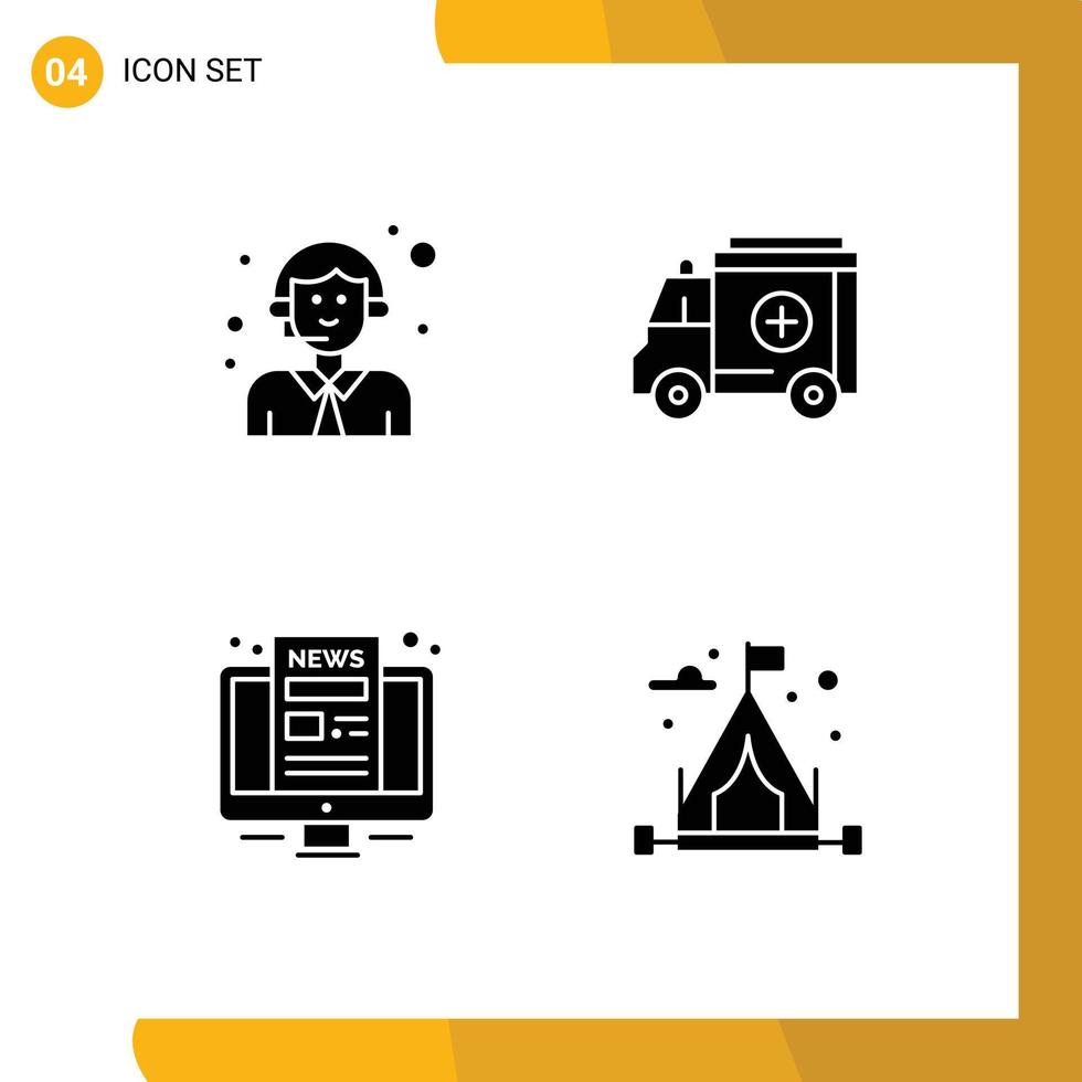 4 icônes créatives signes et symboles modernes du service de nouvelles client médecine camping éléments de conception vectoriels modifiables vecteur