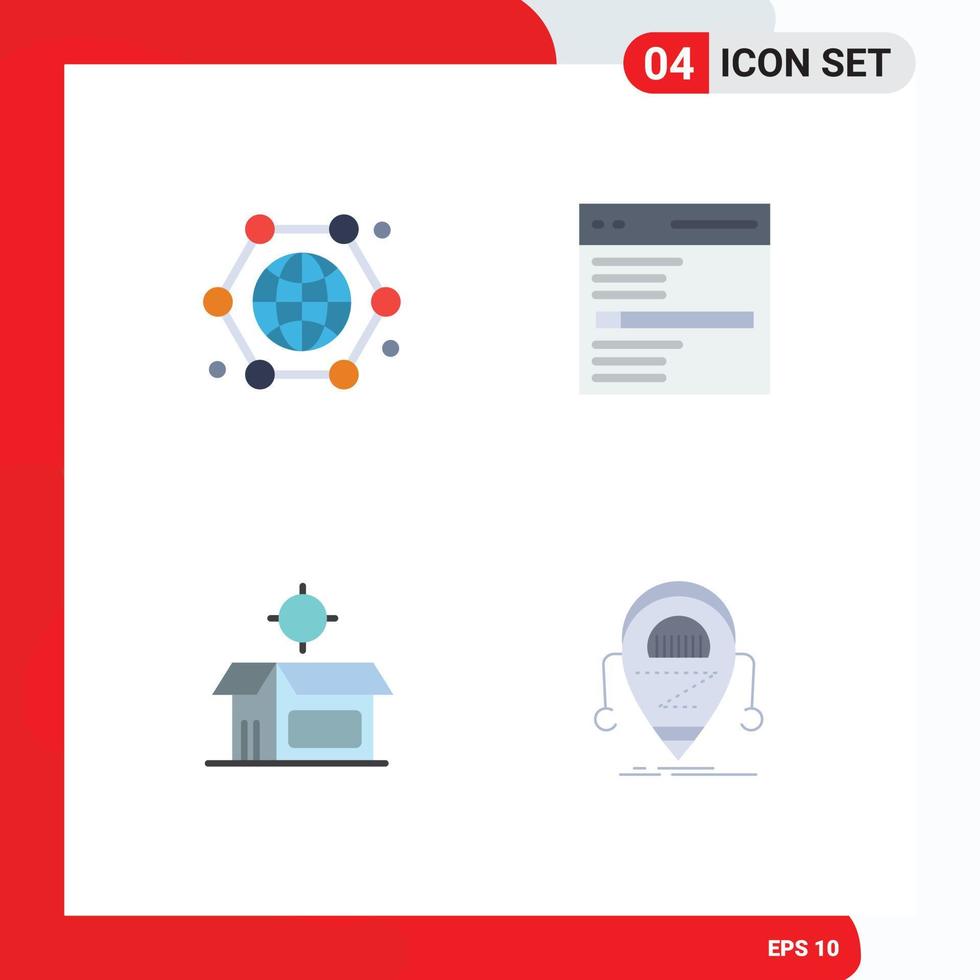 pack de 4 icônes plates créatives d'éléments de conception vectoriels modifiables de boîte de moteur internet utilisateur de communication vecteur