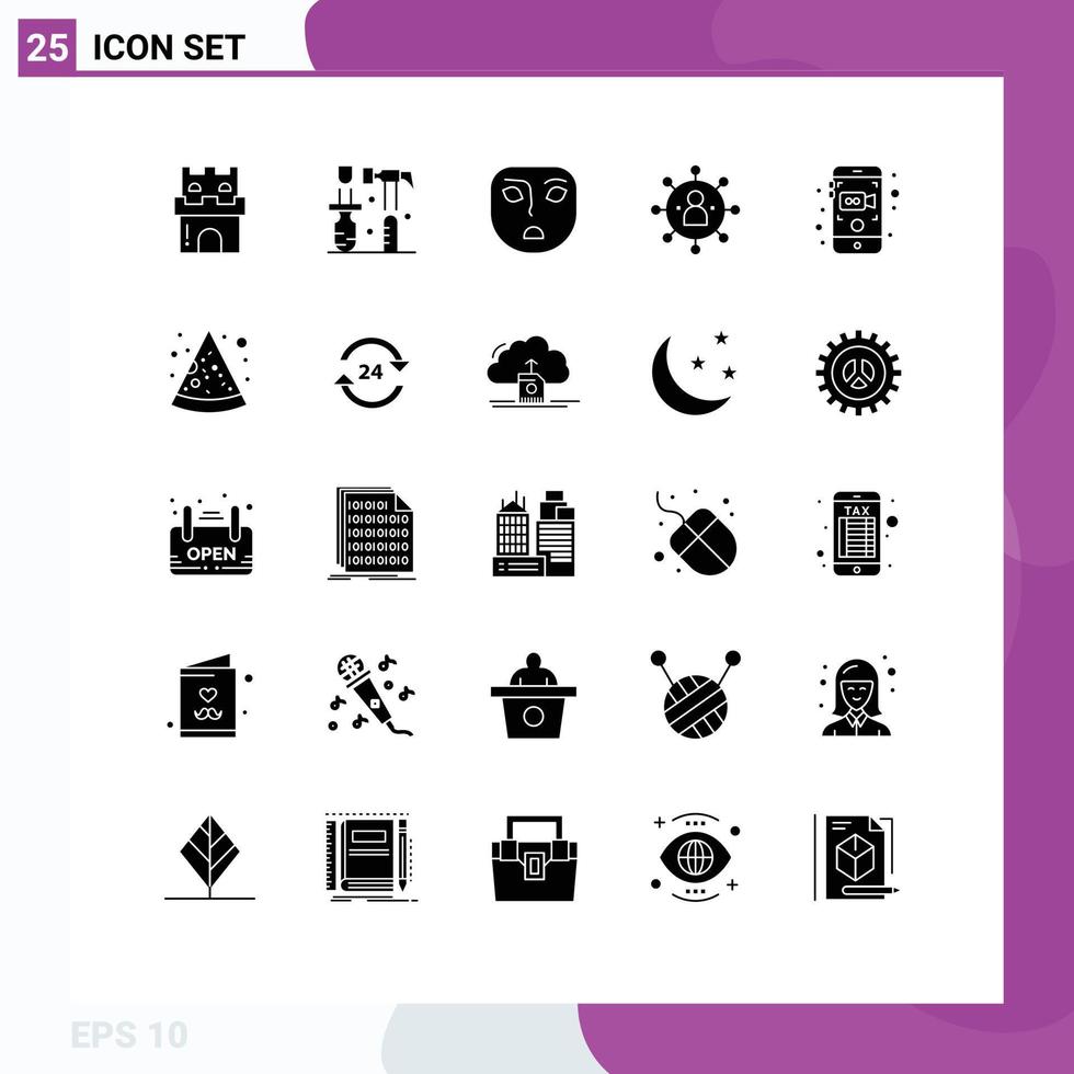 25 concept de glyphe solide pour les sites Web mobiles et applications caméra personne outils personnes entreprise éléments de conception vectoriels modifiables vecteur