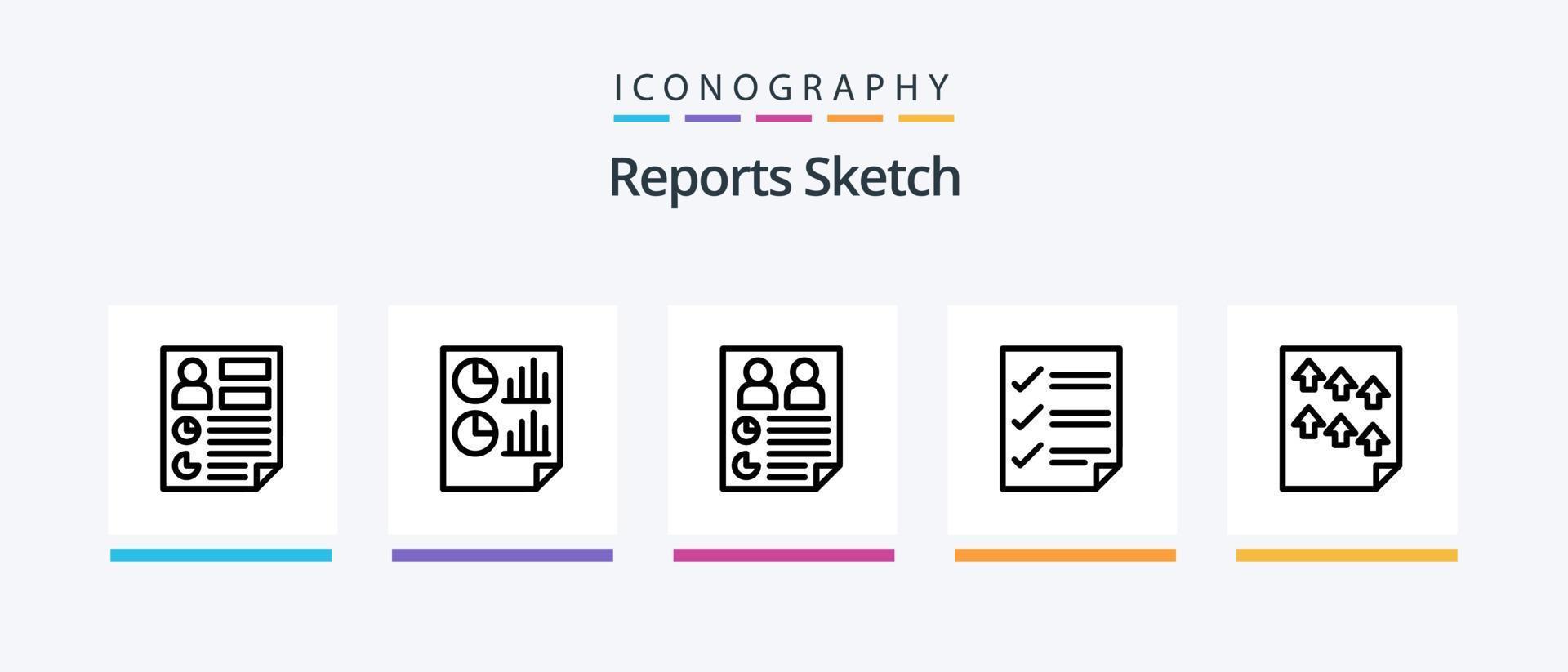 rapporte le pack d'icônes de la ligne 5 d'esquisse, y compris la page. Les données. tarte. rapport. papier. conception d'icônes créatives vecteur