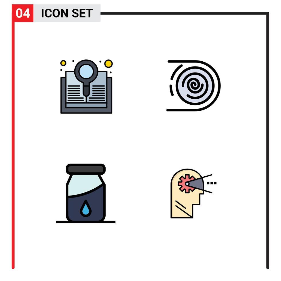 4 interface utilisateur filledline pack de couleurs plates de signes et symboles modernes d'éléments de conception vectoriels modifiables de médicament de cycle de recherche de bouteille de livre vecteur