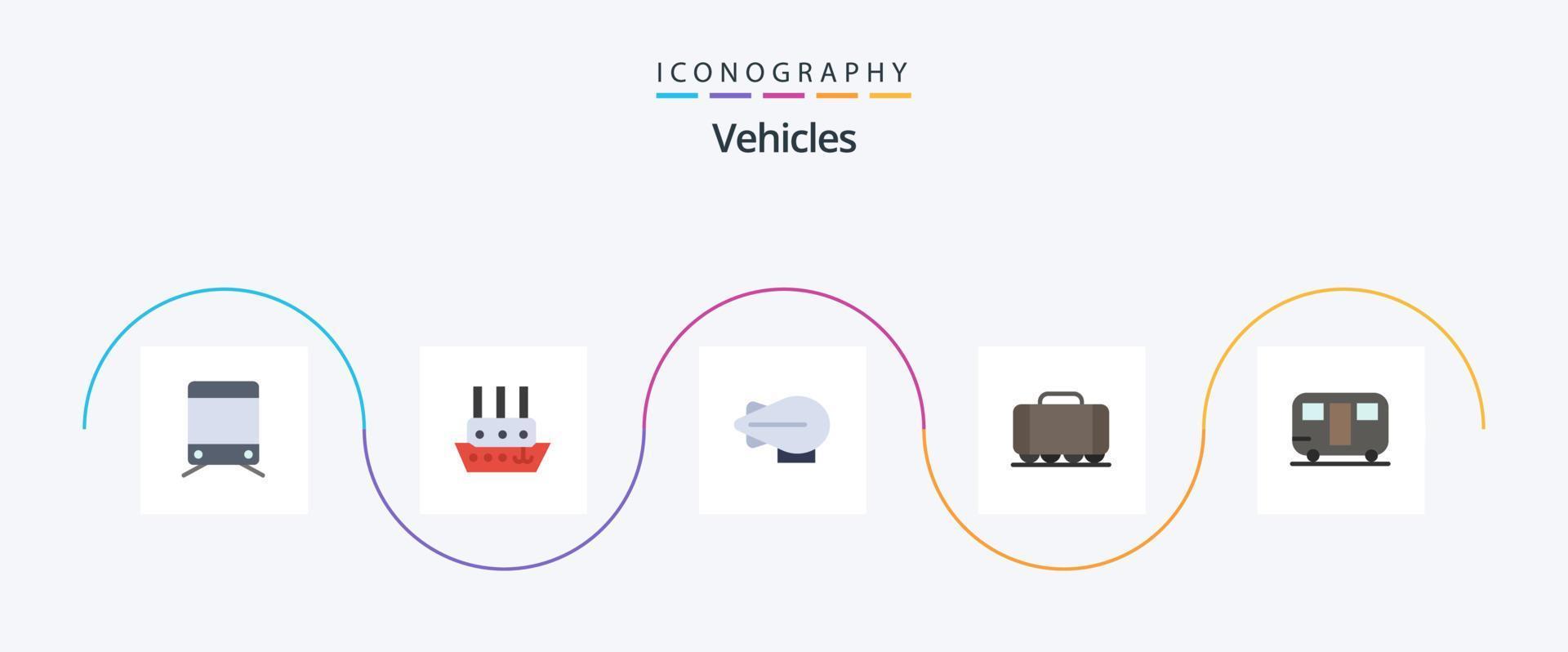 pack d'icônes flat 5 de véhicules comprenant. wagon. Zeppelin. voyage. caravane vecteur