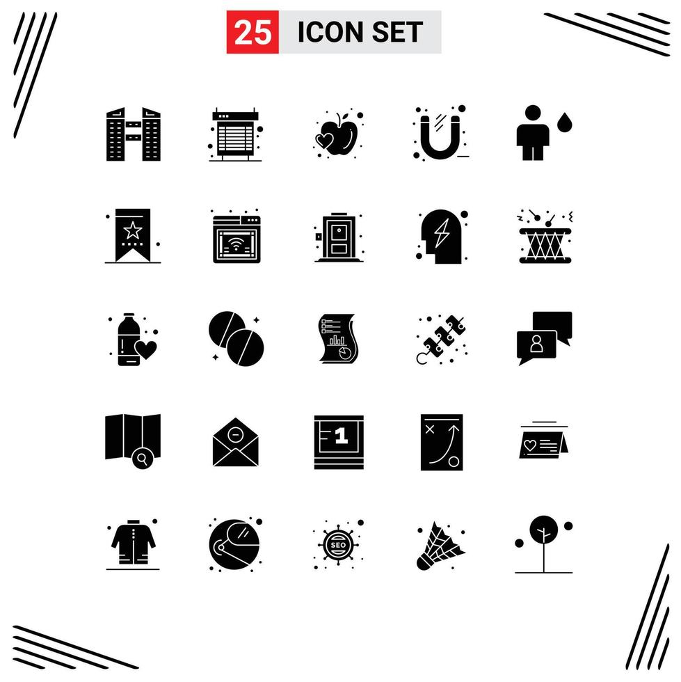 25 pack de glyphes solides d'interface utilisateur de signes et symboles modernes d'avatar power apple office business éléments de conception vectoriels modifiables vecteur