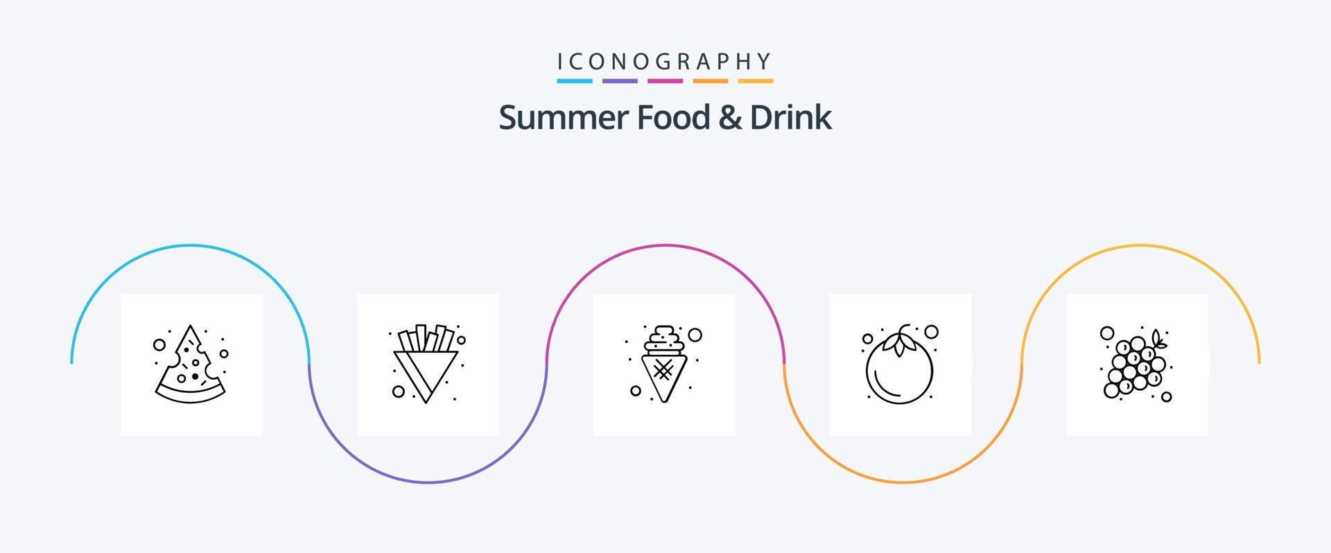 pack d'icônes de la ligne 5 de nourriture et de boisson d'été, y compris le raisin. les raisins. le dessert. nourriture. sucré vecteur