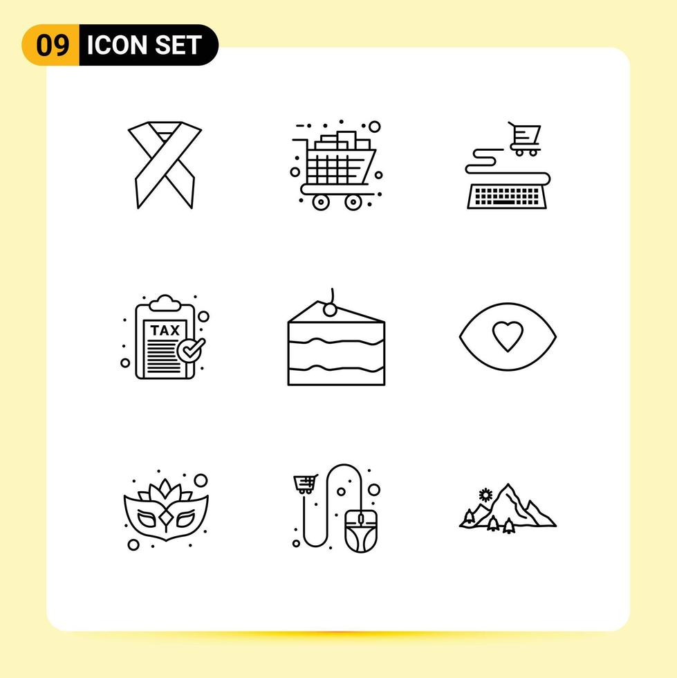 9 icônes créatives signes et symboles modernes de fromage paiement shopping argent accise éléments de conception vectoriels modifiables vecteur
