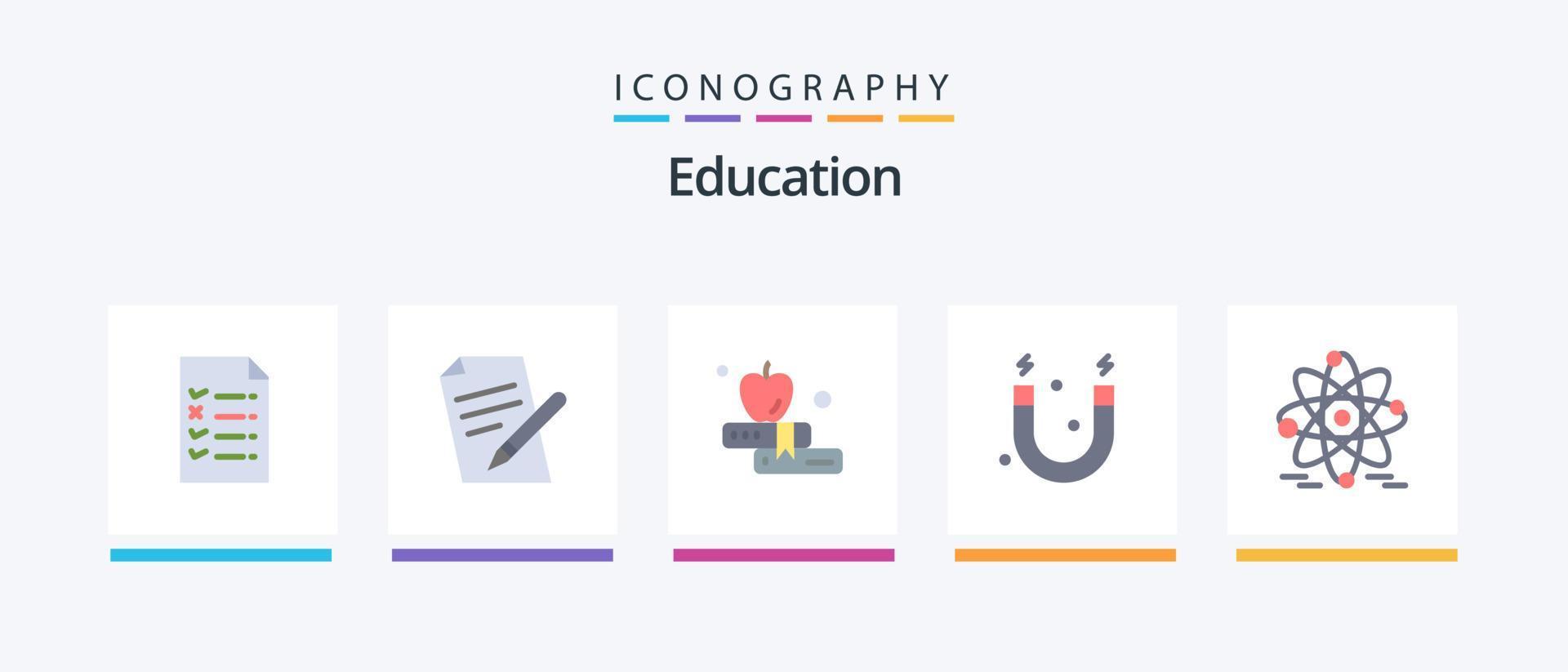 pack d'icônes plat 5 pour l'éducation, y compris. nucléaire. livre. éducation. la science. conception d'icônes créatives vecteur