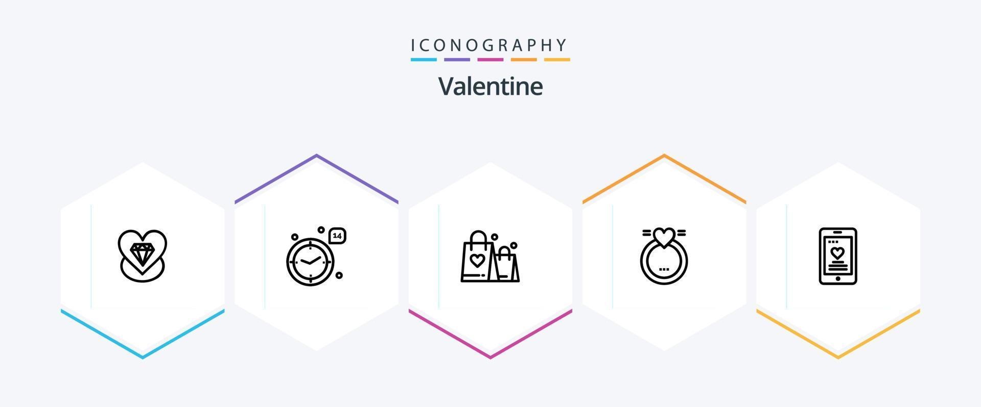 pack d'icônes valentine 25 lignes, y compris l'amour. l'amour. temps. journée. Valentin vecteur