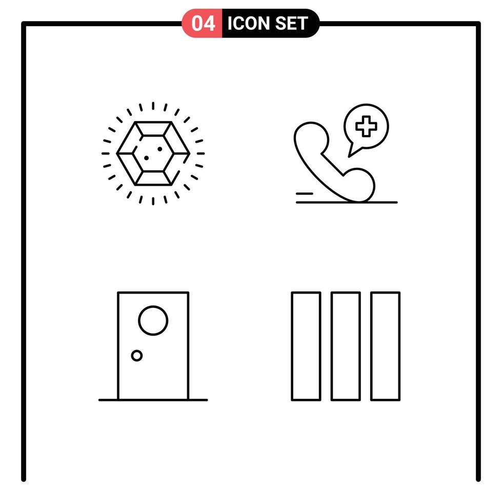 ligne d'interface mobile ensemble de 4 pictogrammes d'éléments de conception vectoriels modifiables d'intérieur médical de mariage d'entrée de diamant vecteur