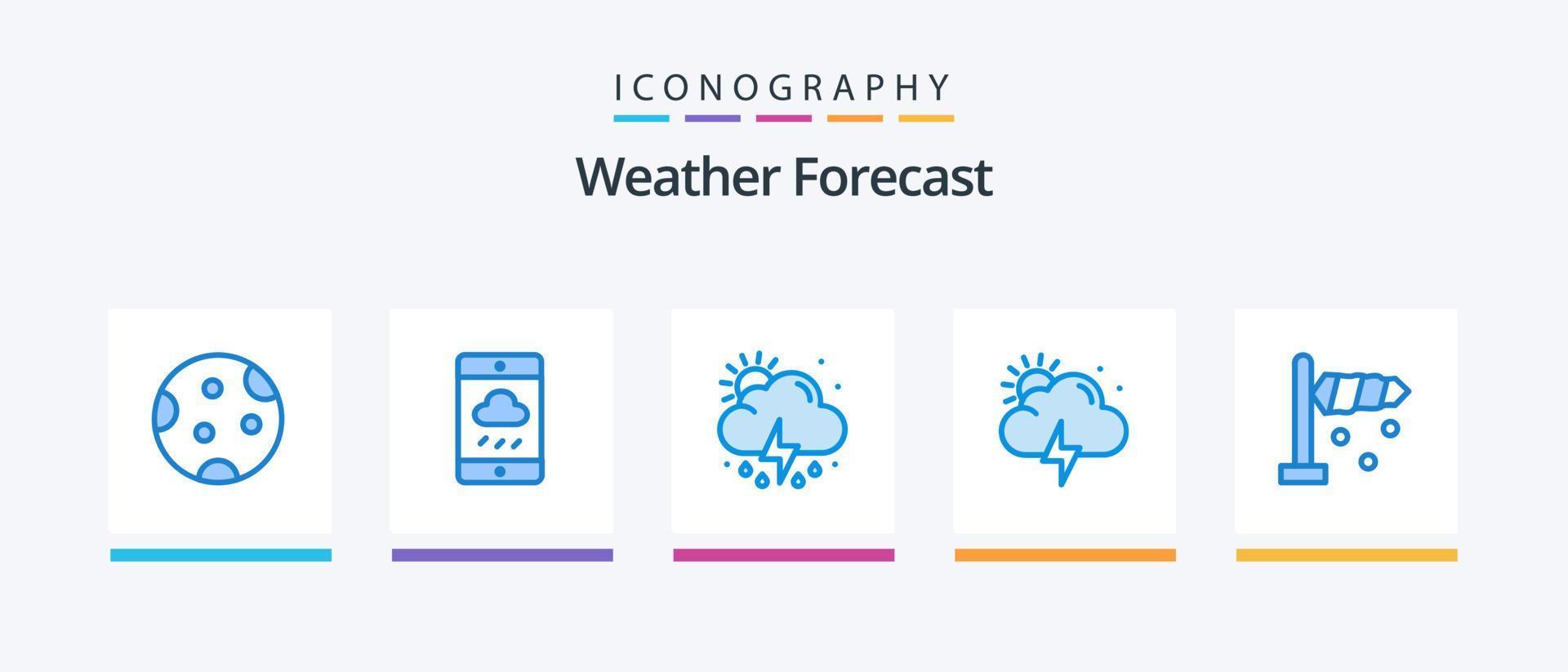 pack d'icônes bleu météo 5, y compris la direction. Soleil. pluie. la météo. la météo. conception d'icônes créatives vecteur