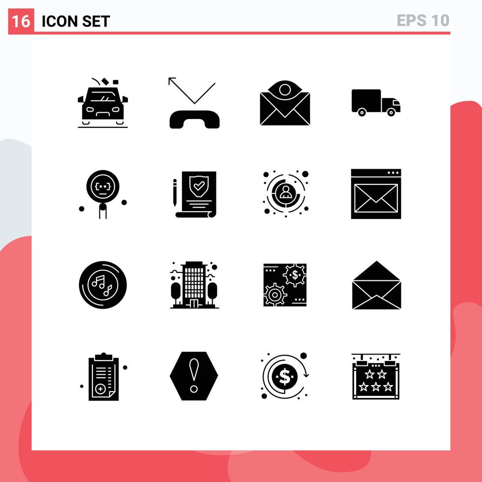 interface mobile glyphe solide ensemble de 16 pictogrammes de développer des éléments de conception vectoriels modifiables de livraison de contact de transport de camion vecteur