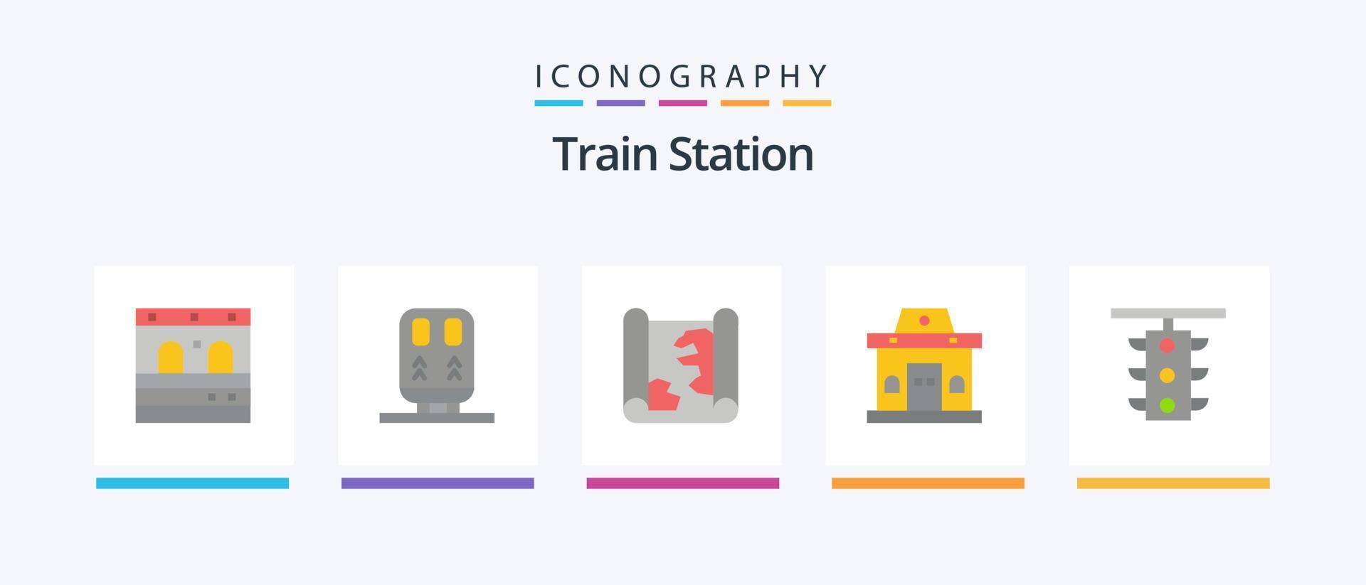 pack d'icônes plat 5 de la gare, y compris la gare. lumière. carte. Urbain. Bureau. conception d'icônes créatives vecteur