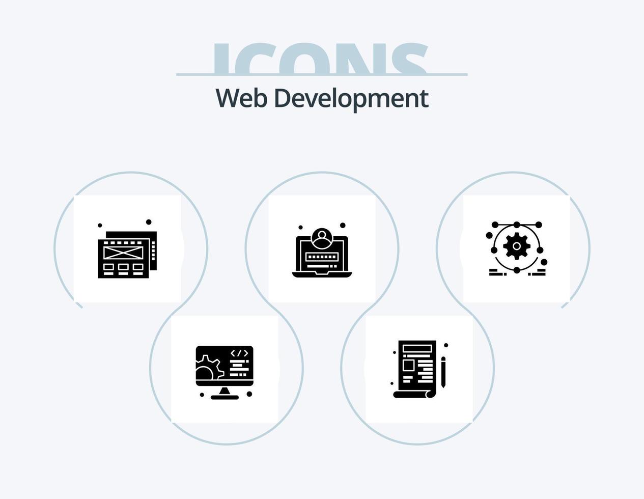 pack d'icônes de glyphe de développement web 5 conception d'icônes. . paramètre. conception de maquette. création de sites web. connexion vecteur