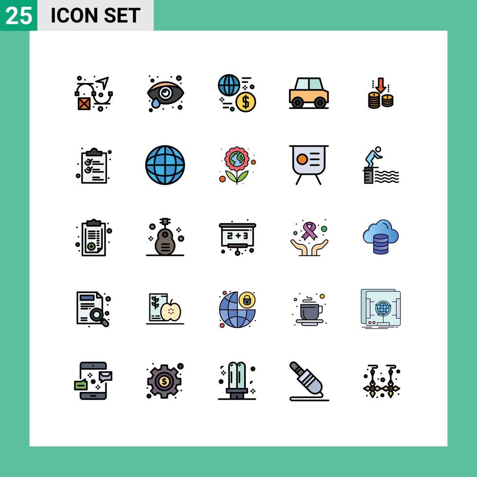 25 icônes créatives signes et symboles modernes de fonds d'argent véhicules mondiaux voiture éléments de conception vectoriels modifiables vecteur