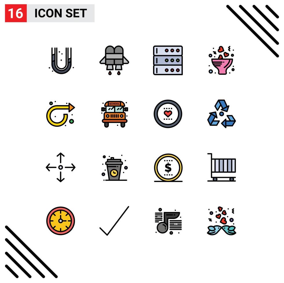 ensemble de 16 symboles d'icônes d'interface utilisateur modernes signes pour le serveur de répétition de bus vers l'avant éléments de conception vectoriels créatifs modifiables vecteur