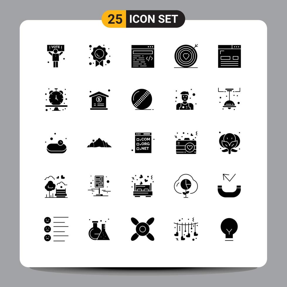 interface mobile glyphe solide ensemble de 25 pictogrammes de développement codage web mariage amour éléments de conception vectoriels modifiables vecteur