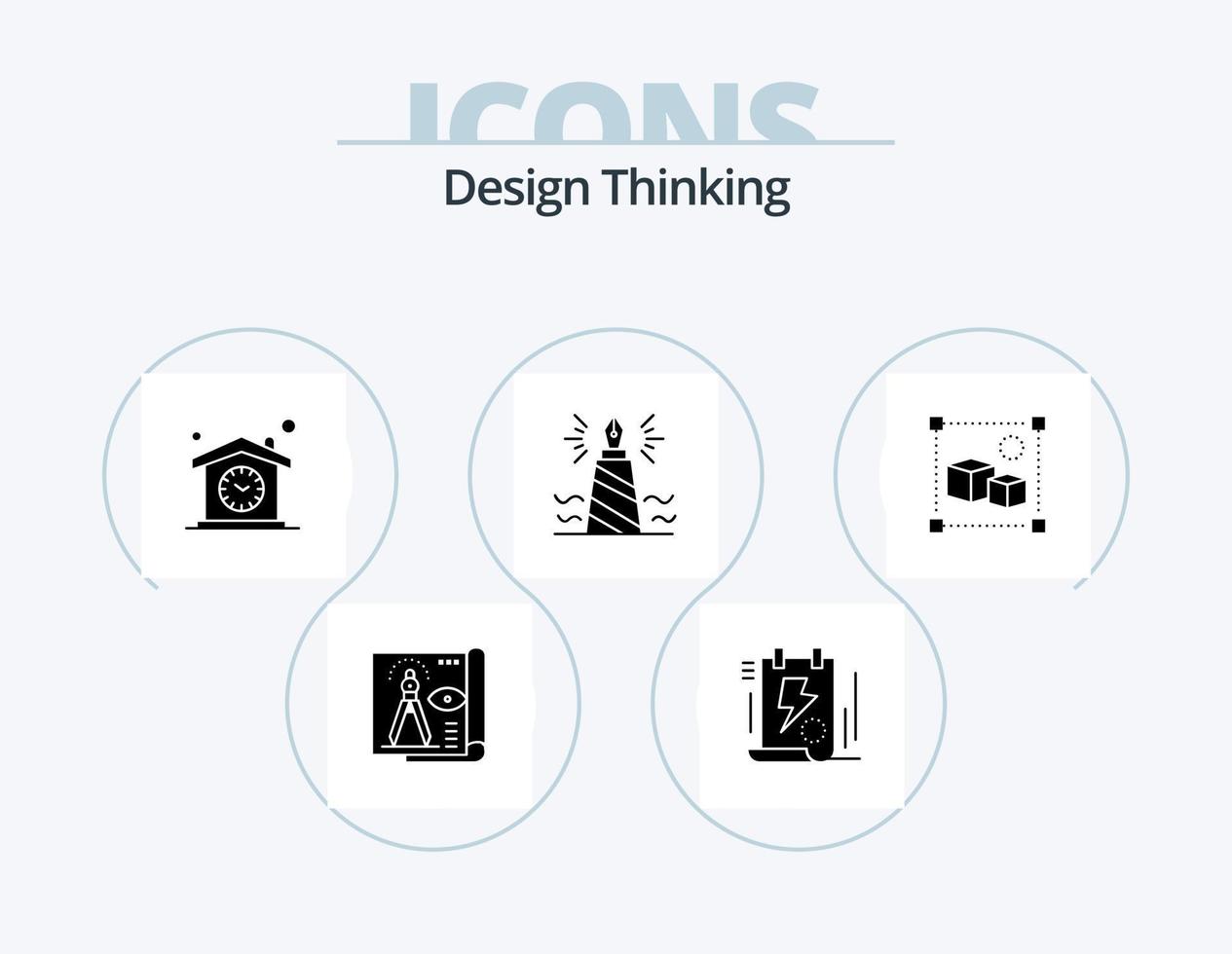 design thinking glyph icon pack 5 icon design. en train d'écrire. stylo. verrouiller. motif. temps vecteur