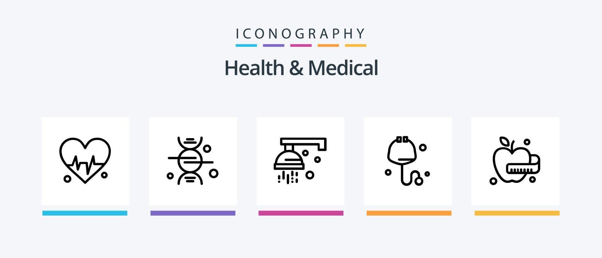 pack d'icônes santé et médecine ligne 5, y compris la science. médical. médical. laboratoire. pomme médicale. conception d'icônes créatives vecteur