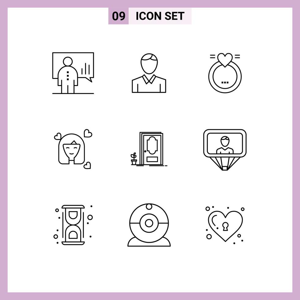 ensemble de 9 symboles d'icônes d'interface utilisateur modernes signes pour les femmes femme personne personne mariage éléments de conception vectoriels modifiables vecteur