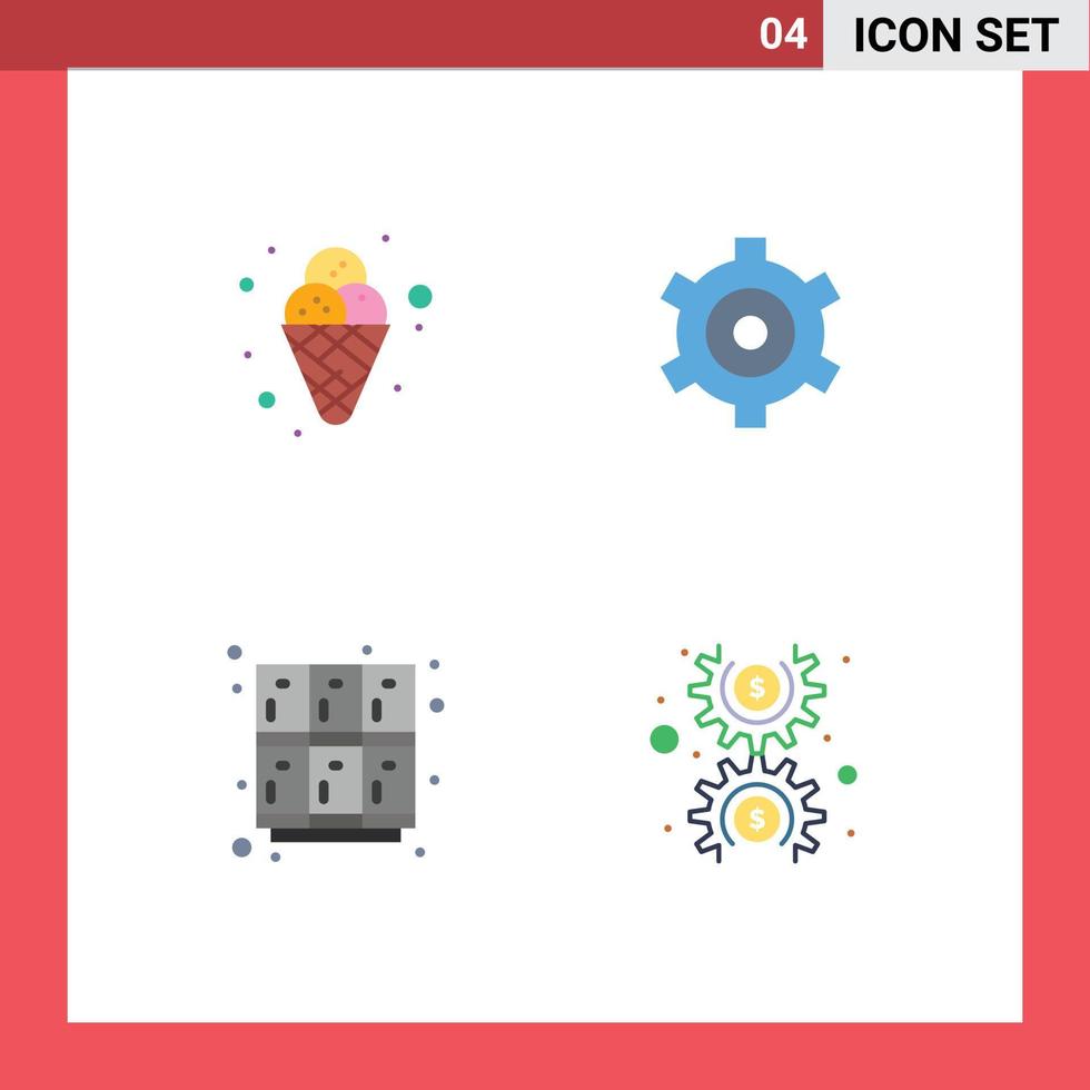 4 icônes plates universelles définies pour les applications web et mobiles carnaval casier mardi gras cogs école éléments de conception vectoriels modifiables vecteur