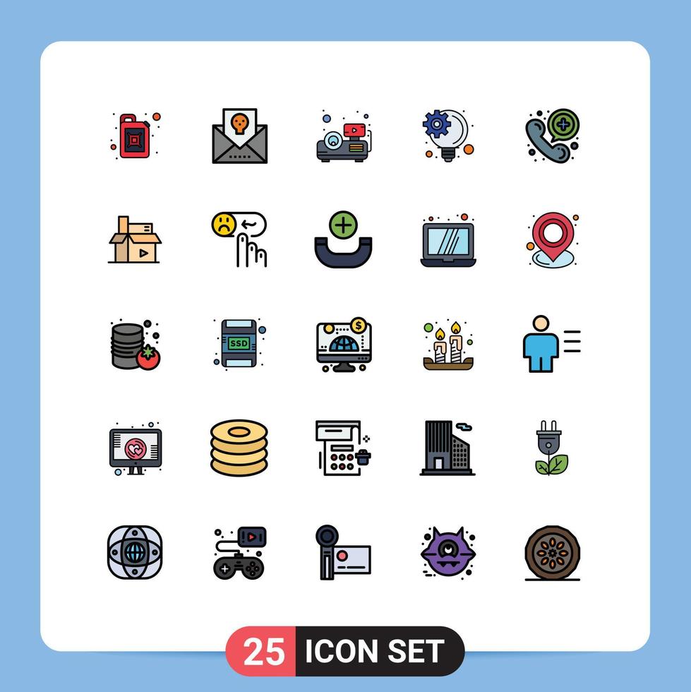 pack de 25 signes et symboles de couleurs plates de lignes remplies modernes pour les supports d'impression Web tels que la communication téléphonique appel de projecteur idée innovante éléments de conception vectoriels modifiables vecteur